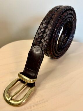 Vintage COACH Braided Men’s Brown Leather Belt Brass Buckle 5922 EUC